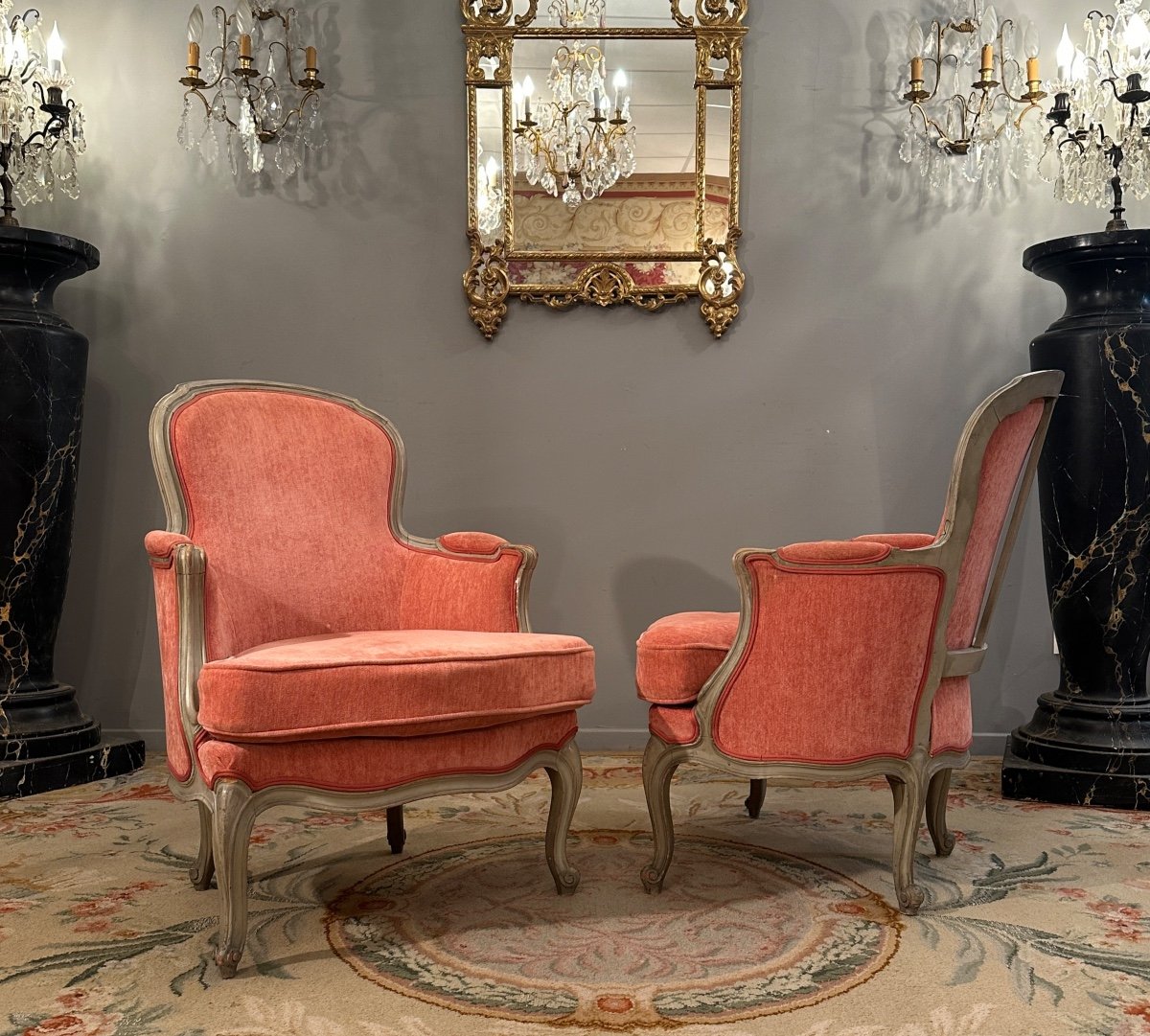 Pair Of Louis XV Style Lacquered Wood Bergeres, 19th Century-photo-4