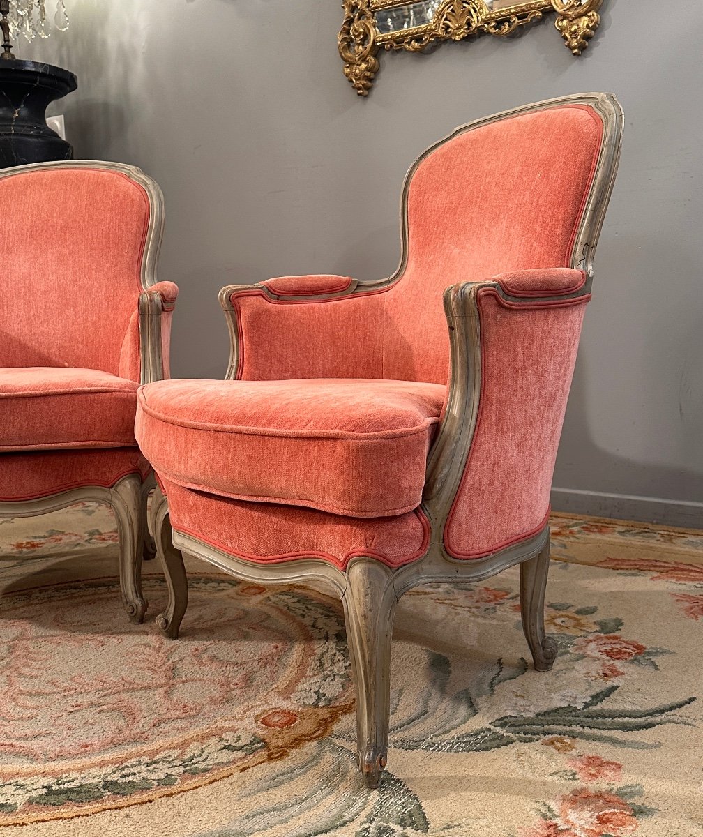 Pair Of Louis XV Style Lacquered Wood Bergeres, 19th Century-photo-2