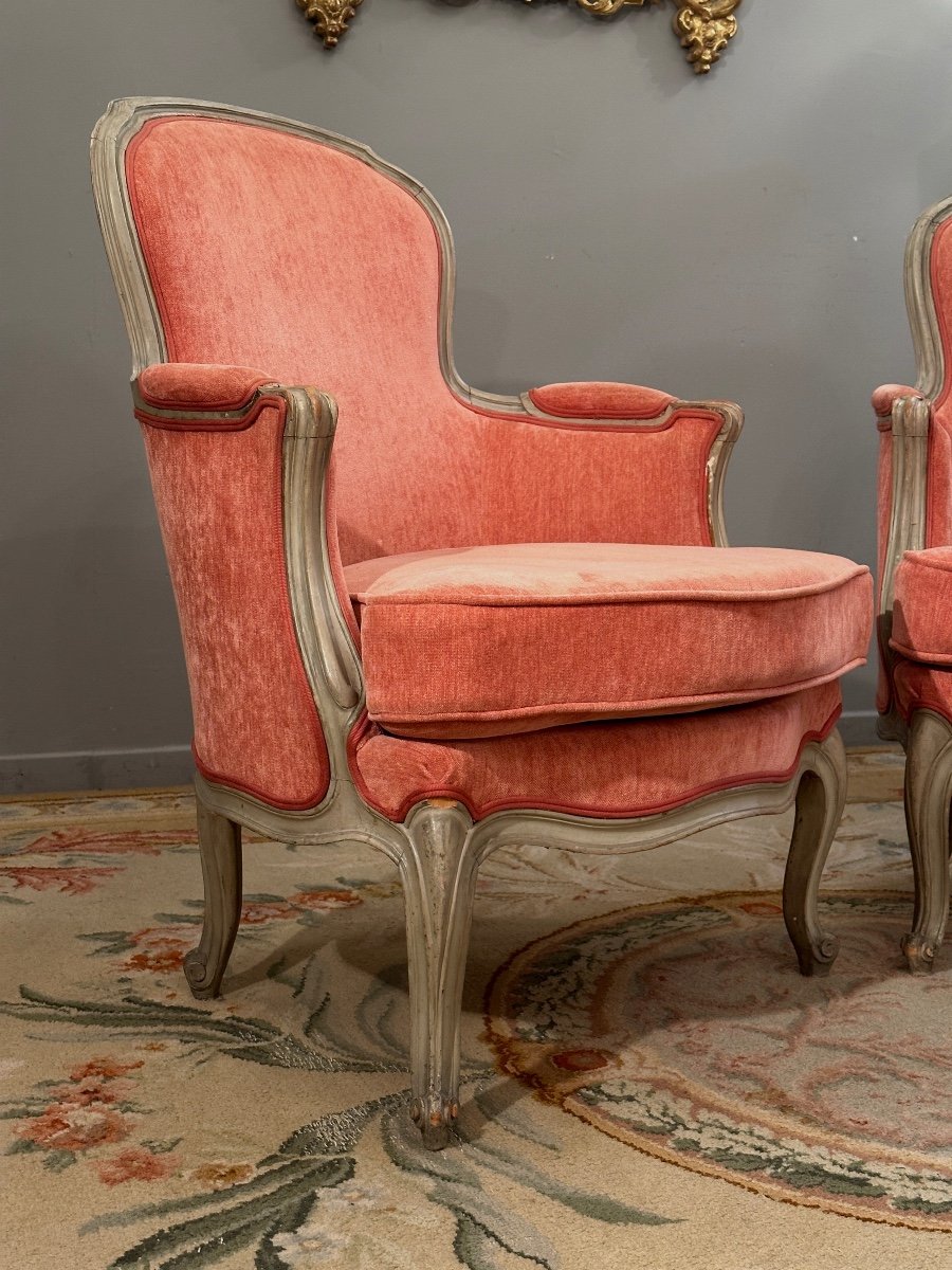 Pair Of Louis XV Style Lacquered Wood Bergeres, 19th Century-photo-4