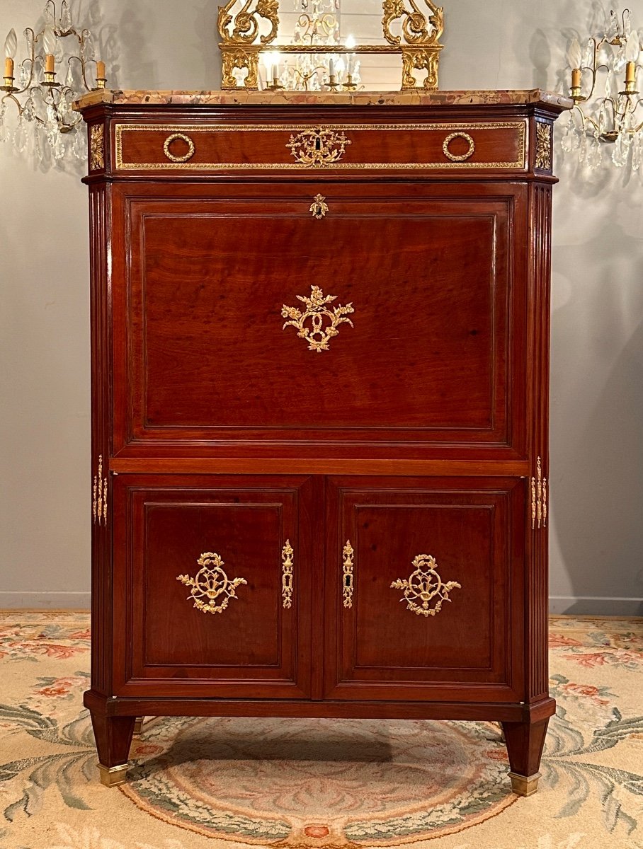 Etienne Levasseur, Secretary In Stamped Mahogany, Louis XVI Period Circa 1770-photo-2