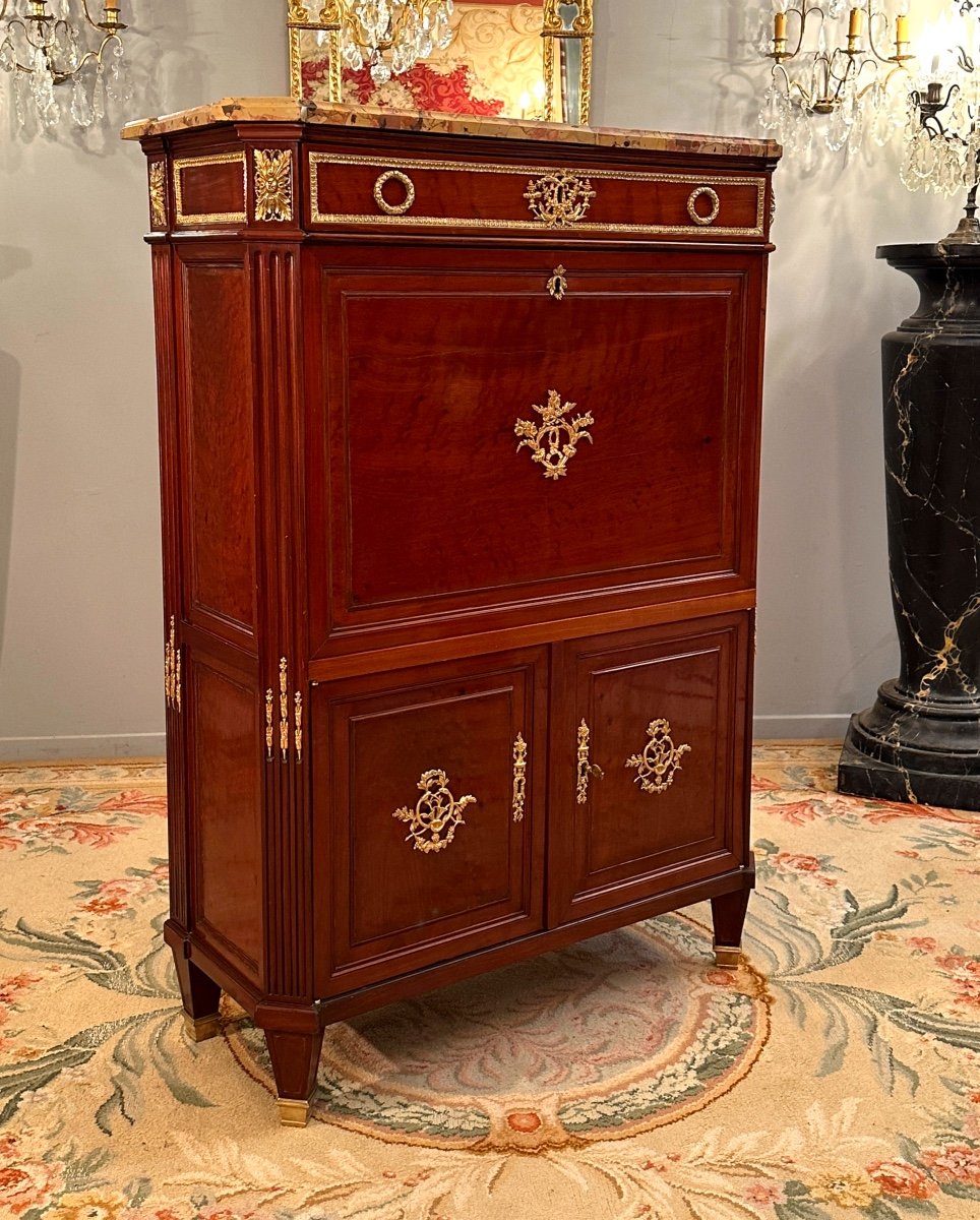 Etienne Levasseur, Secretary In Stamped Mahogany, Louis XVI Period Circa 1770-photo-3