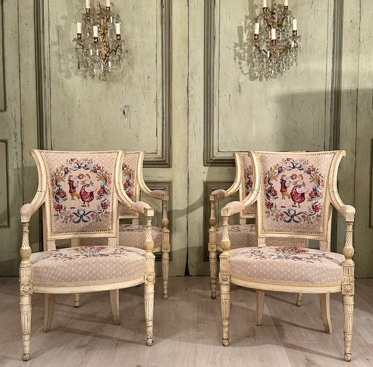 Suite Of Four Armchairs In Lacquered Wood From Louis XVI Period, Circa 1780-photo-2