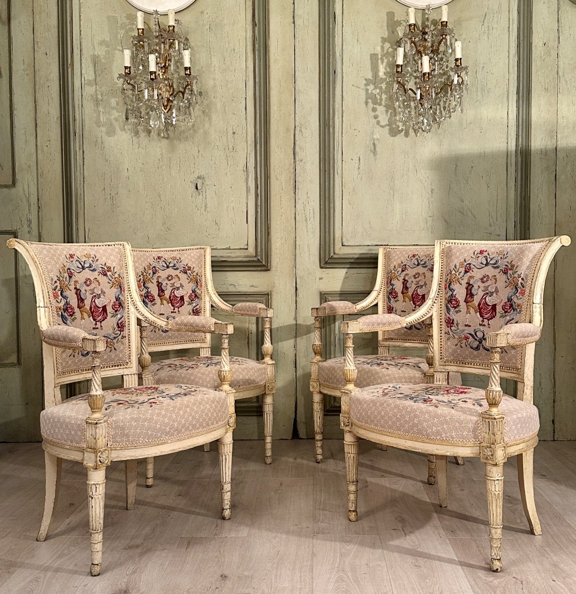 Suite Of Four Armchairs In Lacquered Wood From Louis XVI Period, Circa 1780