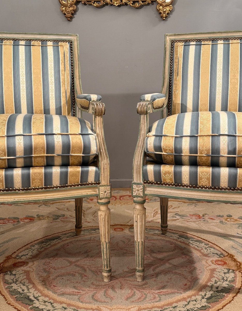 Pair Of Louis XVI Style Queen Armchairs Circa 1900-photo-3