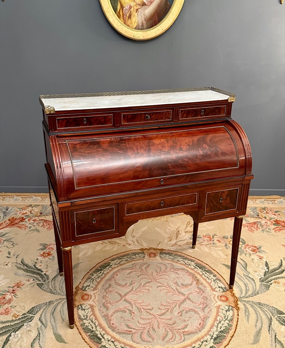 Joseph Viez, Bureau Cylindre Estampillé d'Epoque Louis XVI Vers 1790-photo-4