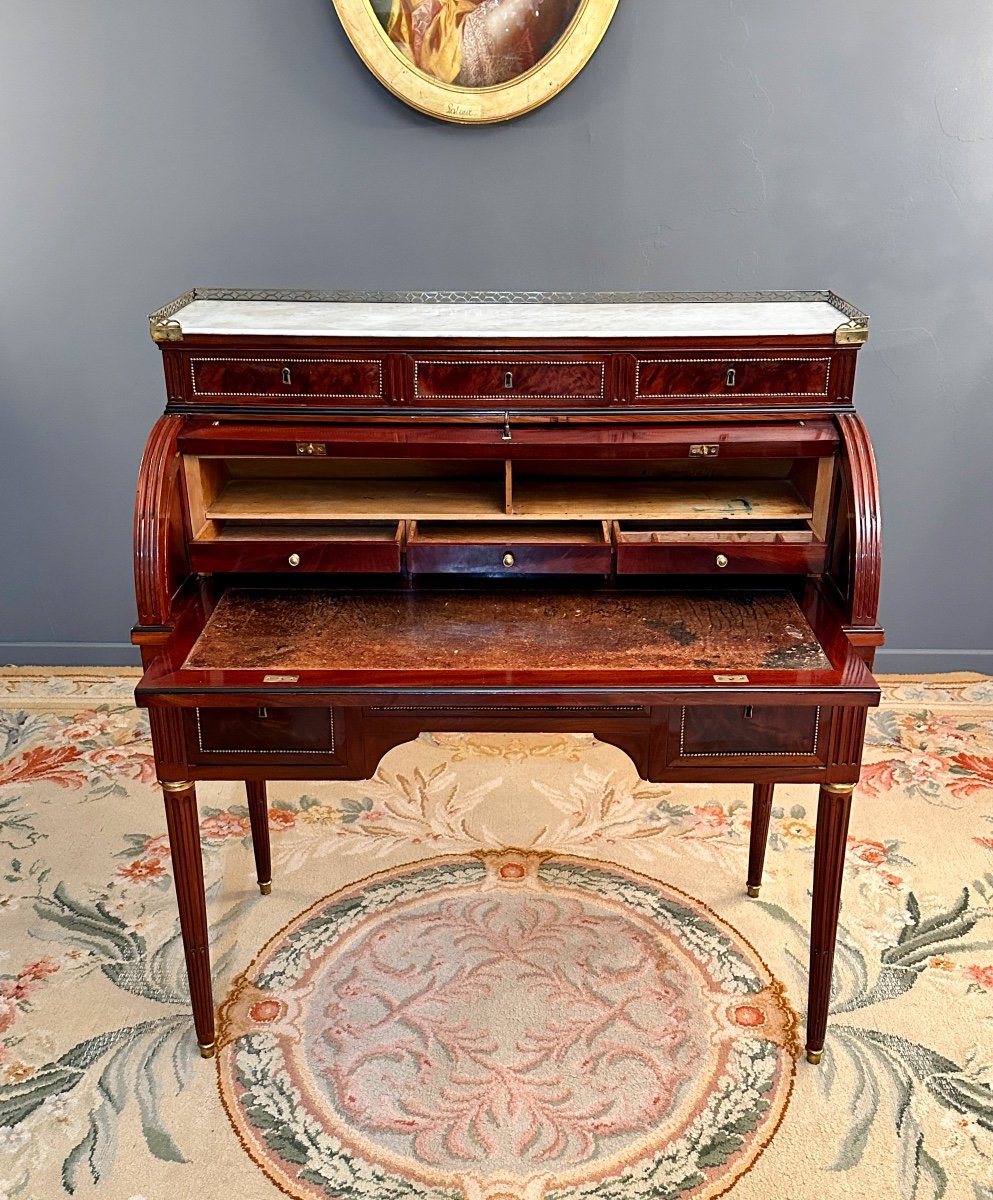 Joseph Viez, Bureau Cylindre Estampillé d'Epoque Louis XVI Vers 1790-photo-1