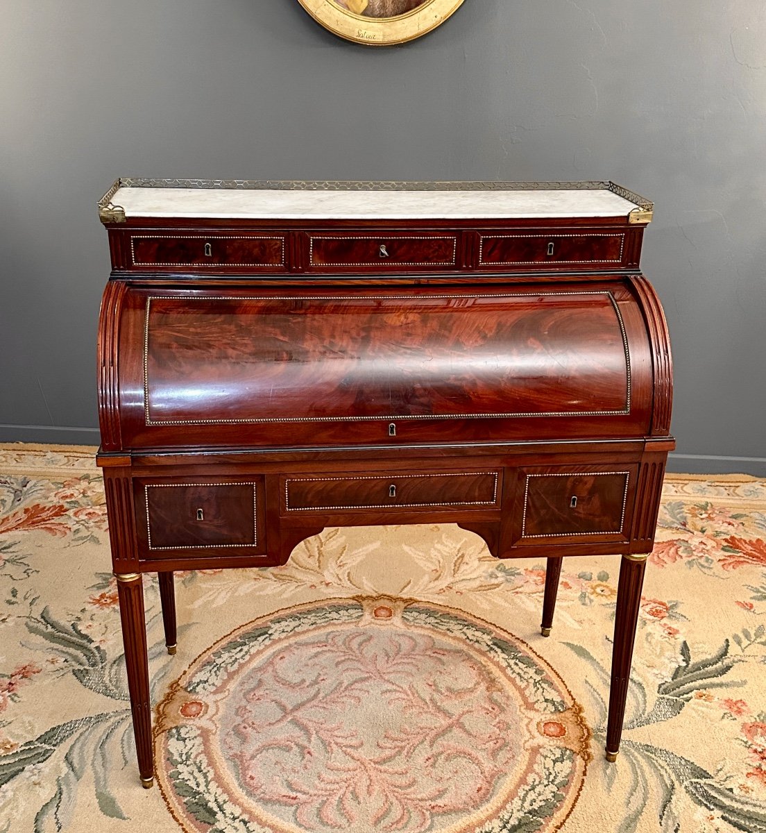 Joseph Viez, Bureau Cylindre Estampillé d'Epoque Louis XVI Vers 1790-photo-3