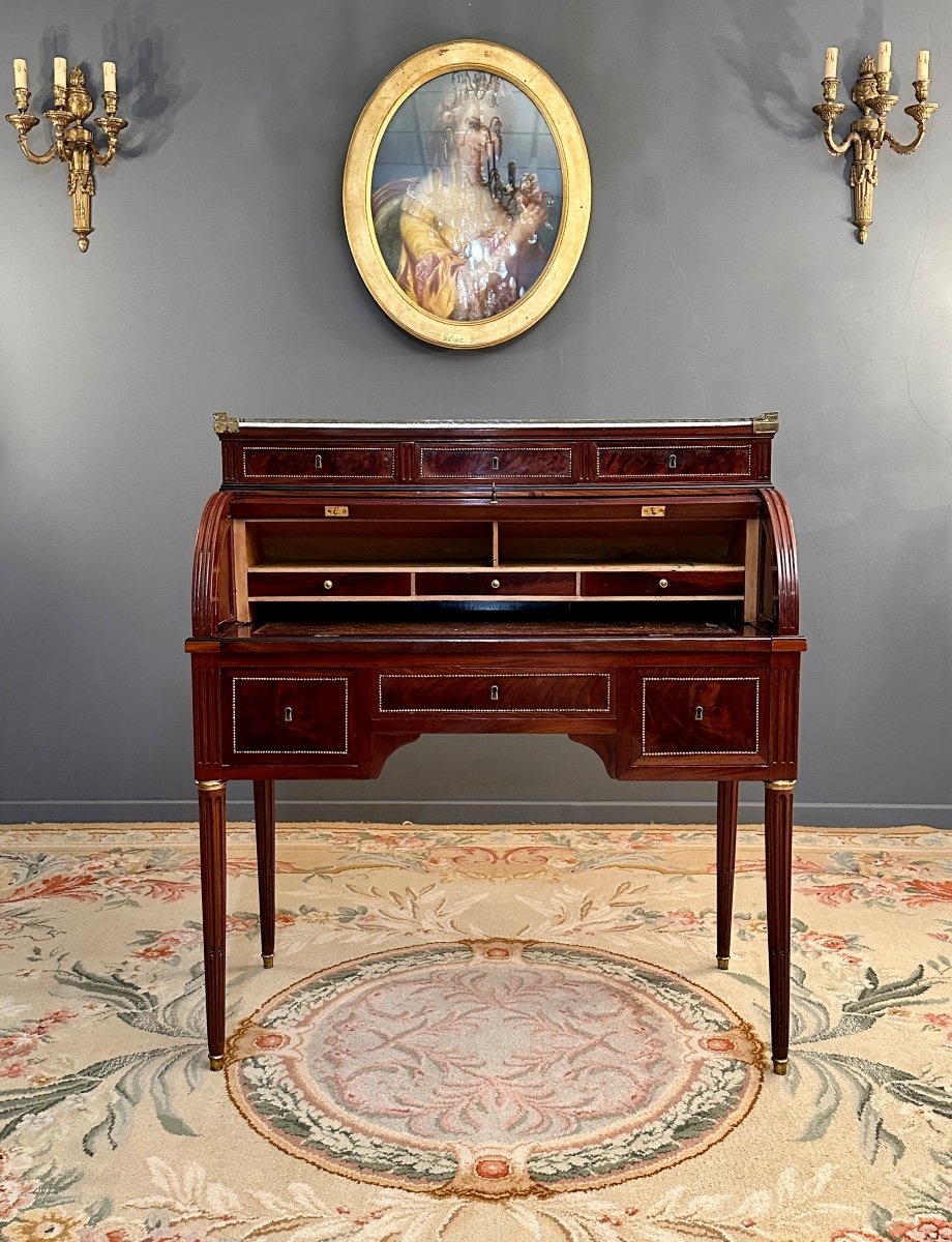 Joseph Viez, Bureau Cylindre Estampillé d'Epoque Louis XVI Vers 1790-photo-5