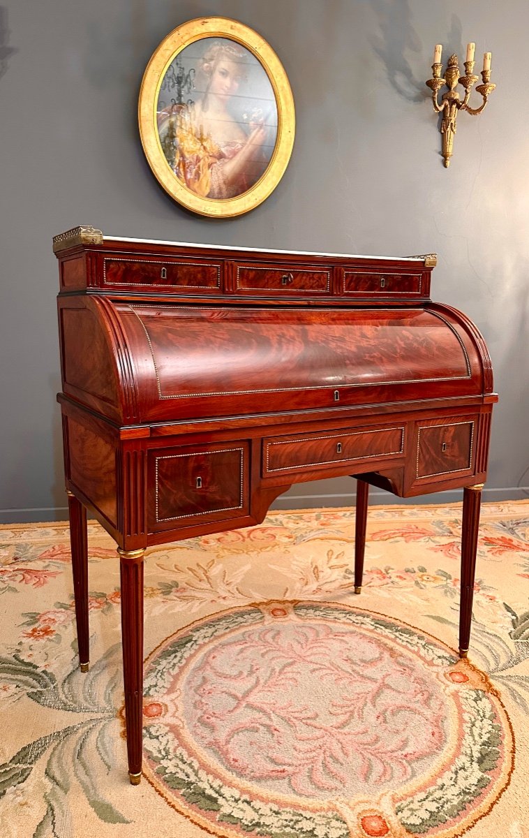 Joseph Viez, Bureau Cylindre Estampillé d'Epoque Louis XVI Vers 1790