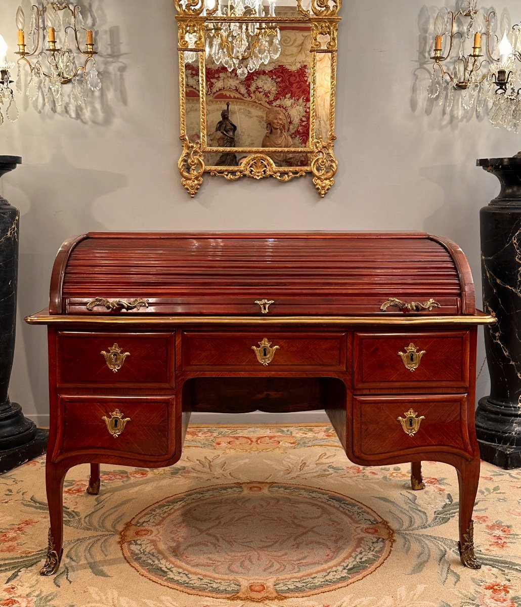 Important Middle Cylinder Desk With Slats, Louis XV Period Circa 1760-photo-2