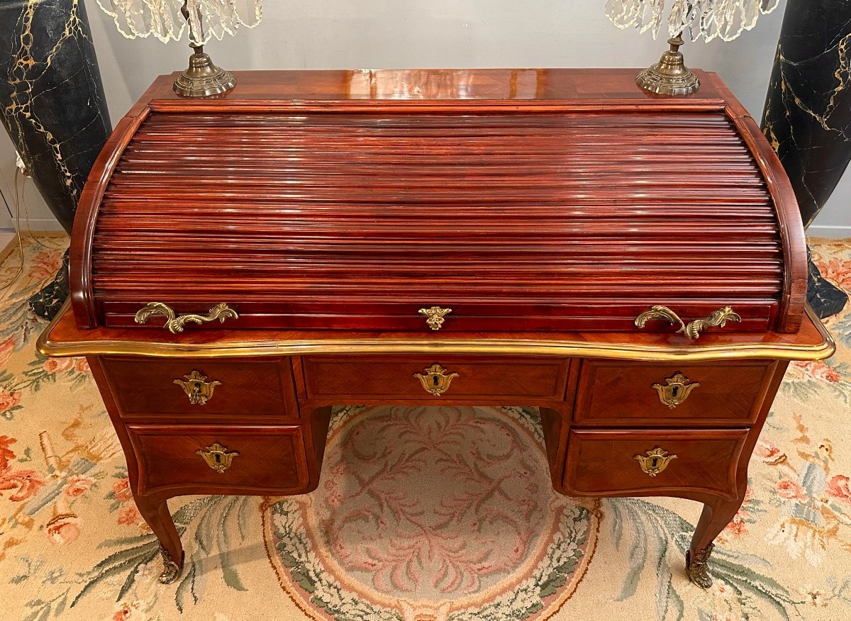 Important Middle Cylinder Desk With Slats, Louis XV Period Circa 1760-photo-1