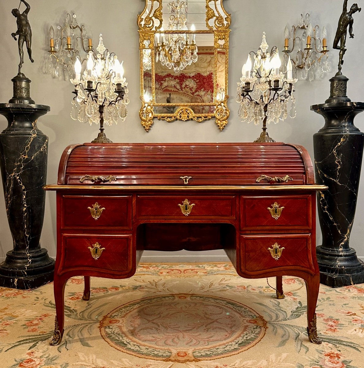 Important Middle Cylinder Desk With Slats, Louis XV Period Circa 1760