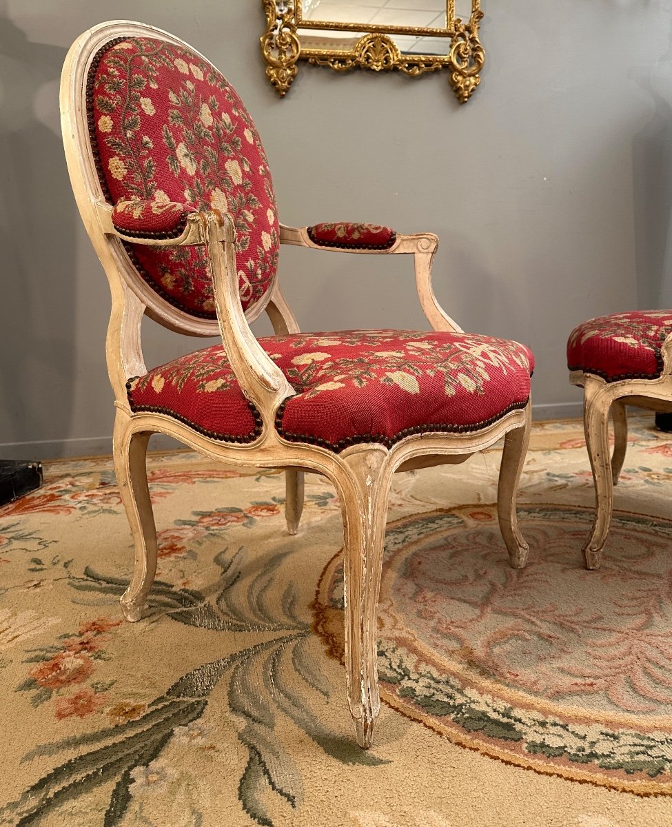 Pair Of Louis XV Louis XVI Transition Style Armchairs 19th Century-photo-4