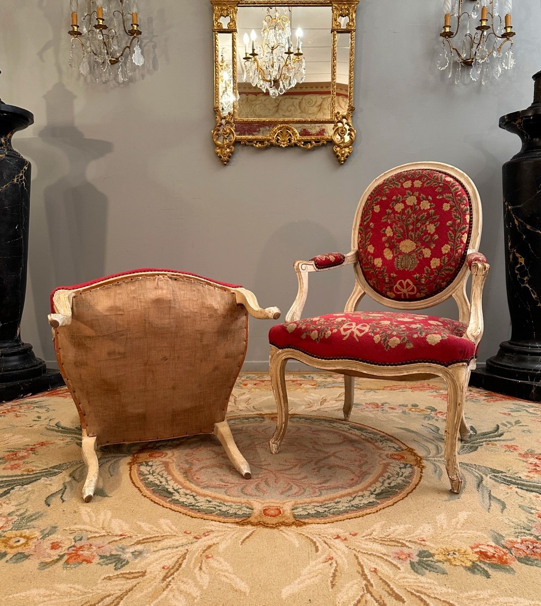 Pair Of Louis XV Louis XVI Transition Style Armchairs 19th Century-photo-3