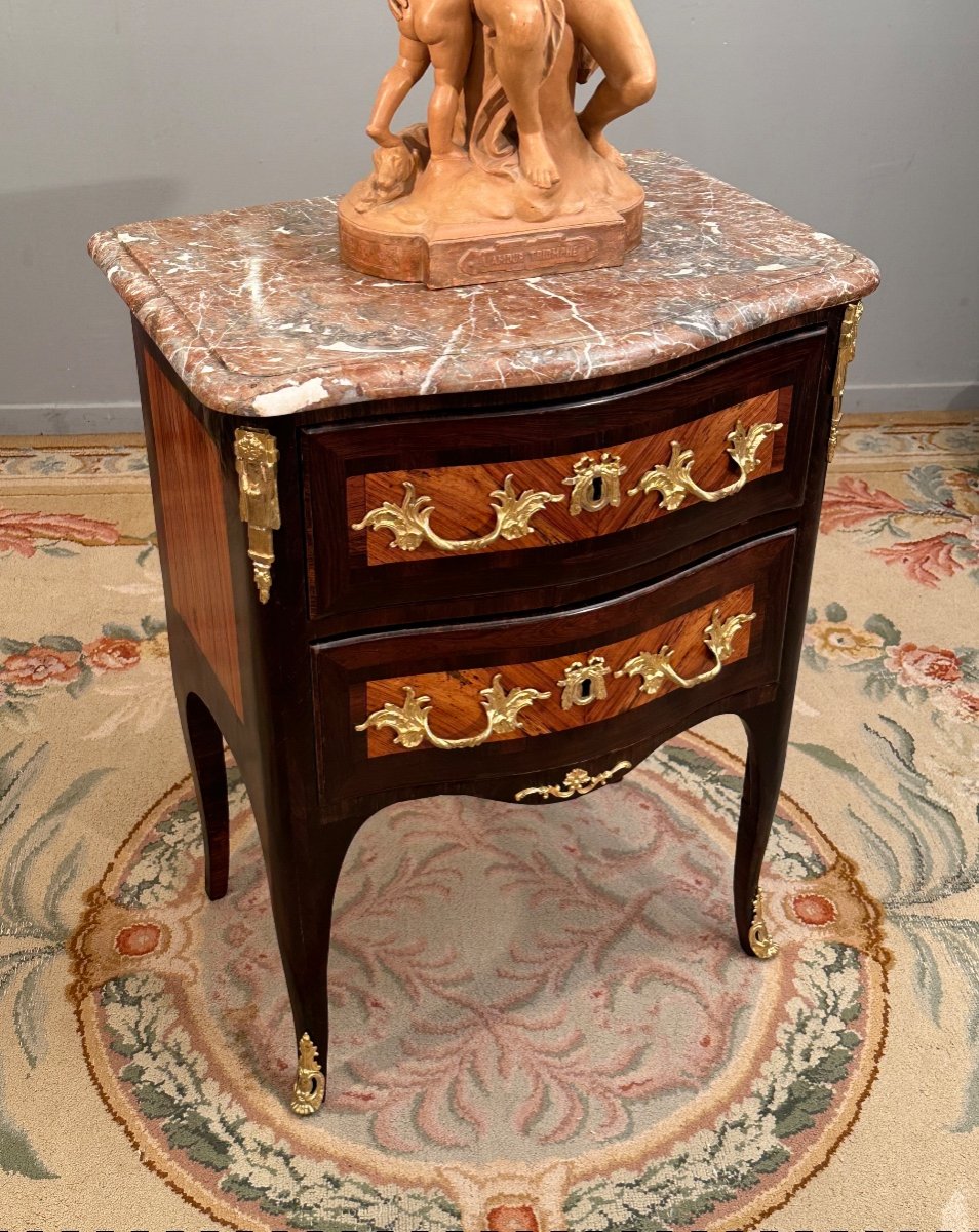 Petite Commode d'Entre Deux En Marqueterie d'Epoque Régence Vers 1730-photo-3