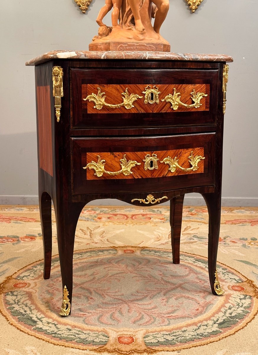 Petite Commode d'Entre Deux En Marqueterie d'Epoque Régence Vers 1730-photo-2