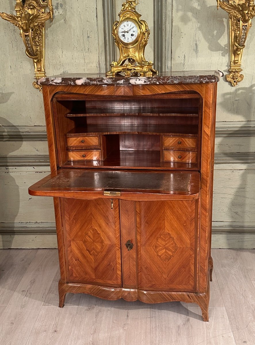 Louis XV Louis XVI Transition Style Marquetry Secretary 19th Century-photo-2