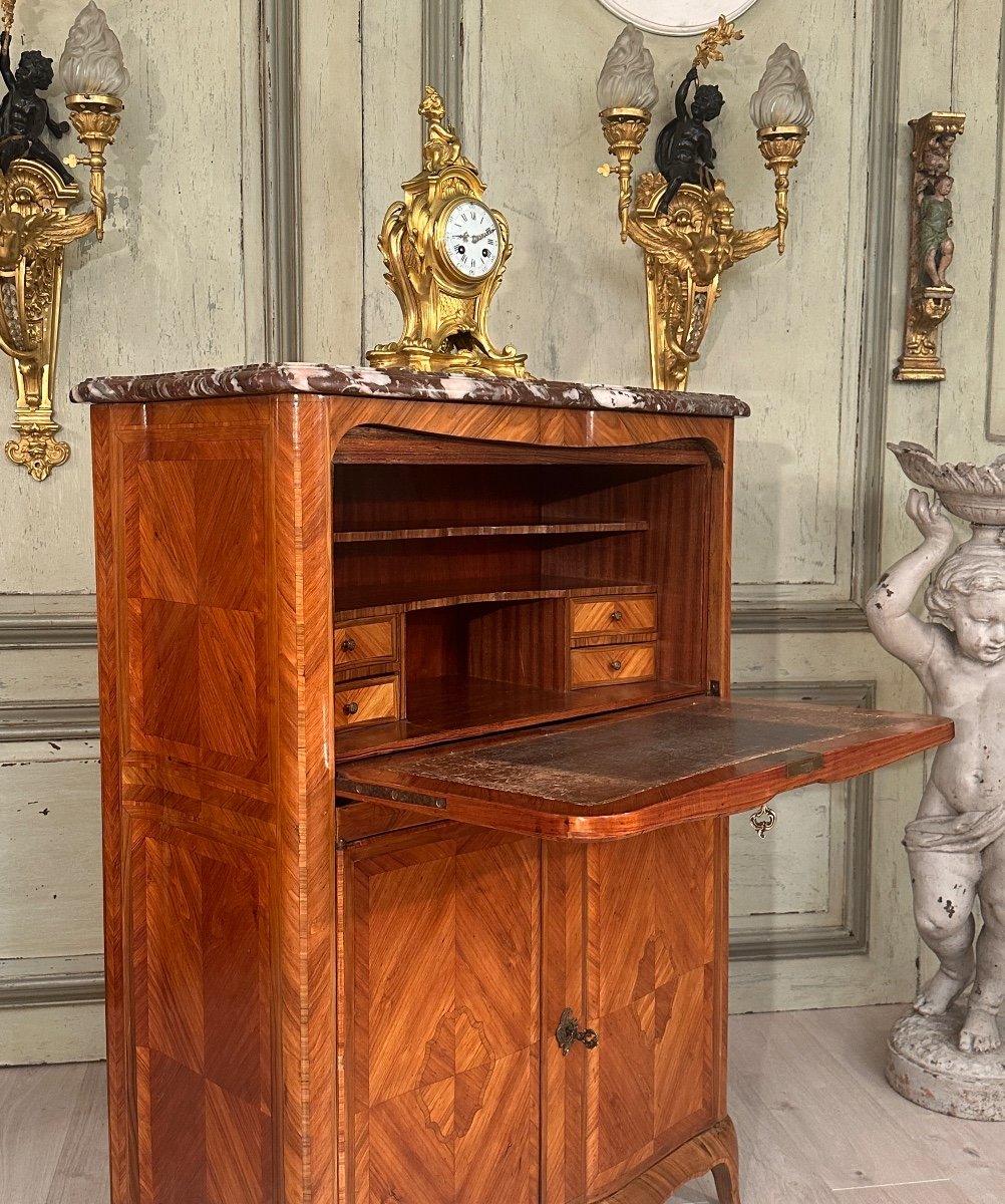 Louis XV Louis XVI Transition Style Marquetry Secretary 19th Century-photo-3