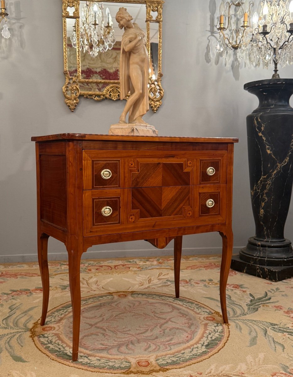 Louis XV Period Marquetry Sauteuse Chest Of Drawers Circa 1750-photo-2