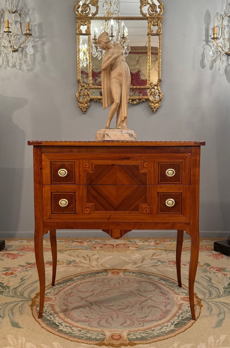 Louis XV Period Marquetry Sauteuse Chest Of Drawers Circa 1750