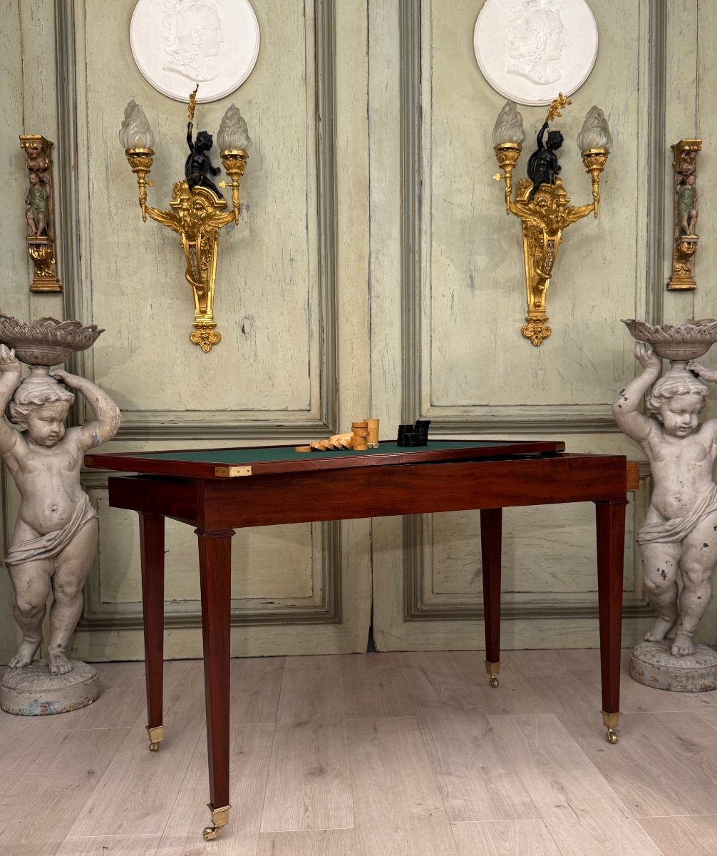 Table Tric Trac En Acajou d'Epoque Louis XVI Vers 1780-photo-2