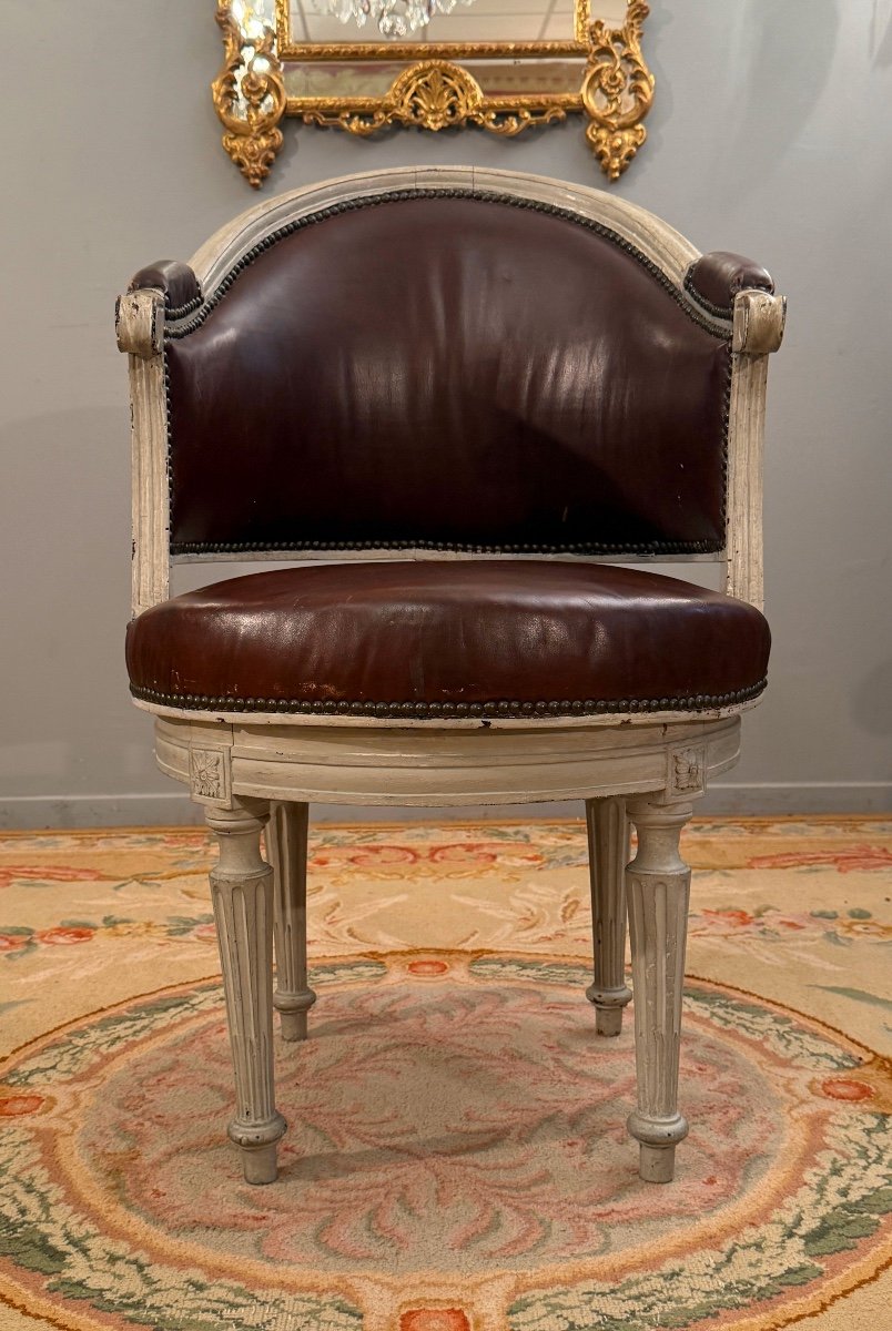 Louis XVI Period Swivel Office Chair With Rolling Bearings, Circa 1780-photo-2