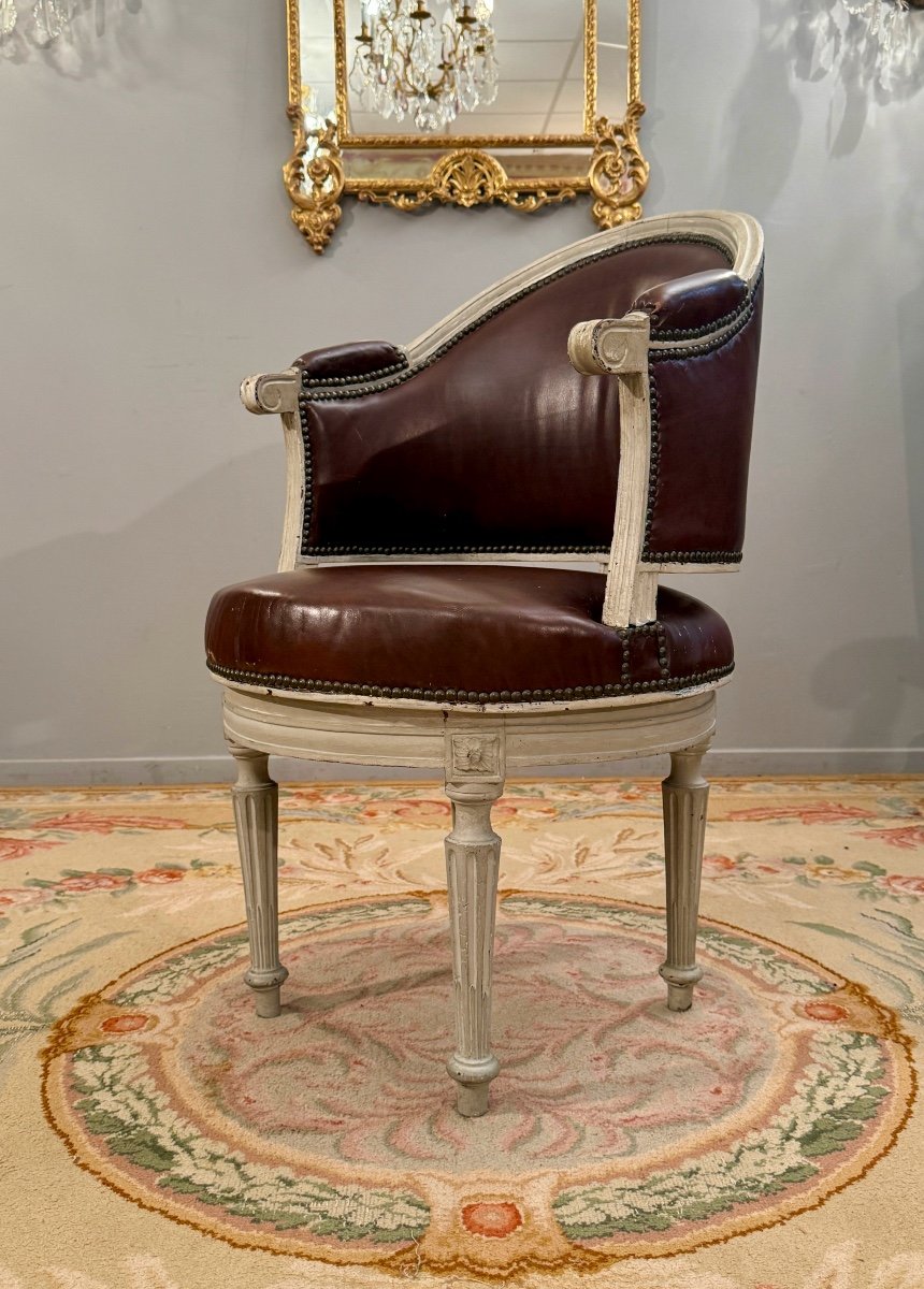 Louis XVI Period Swivel Office Chair With Rolling Bearings, Circa 1780-photo-5