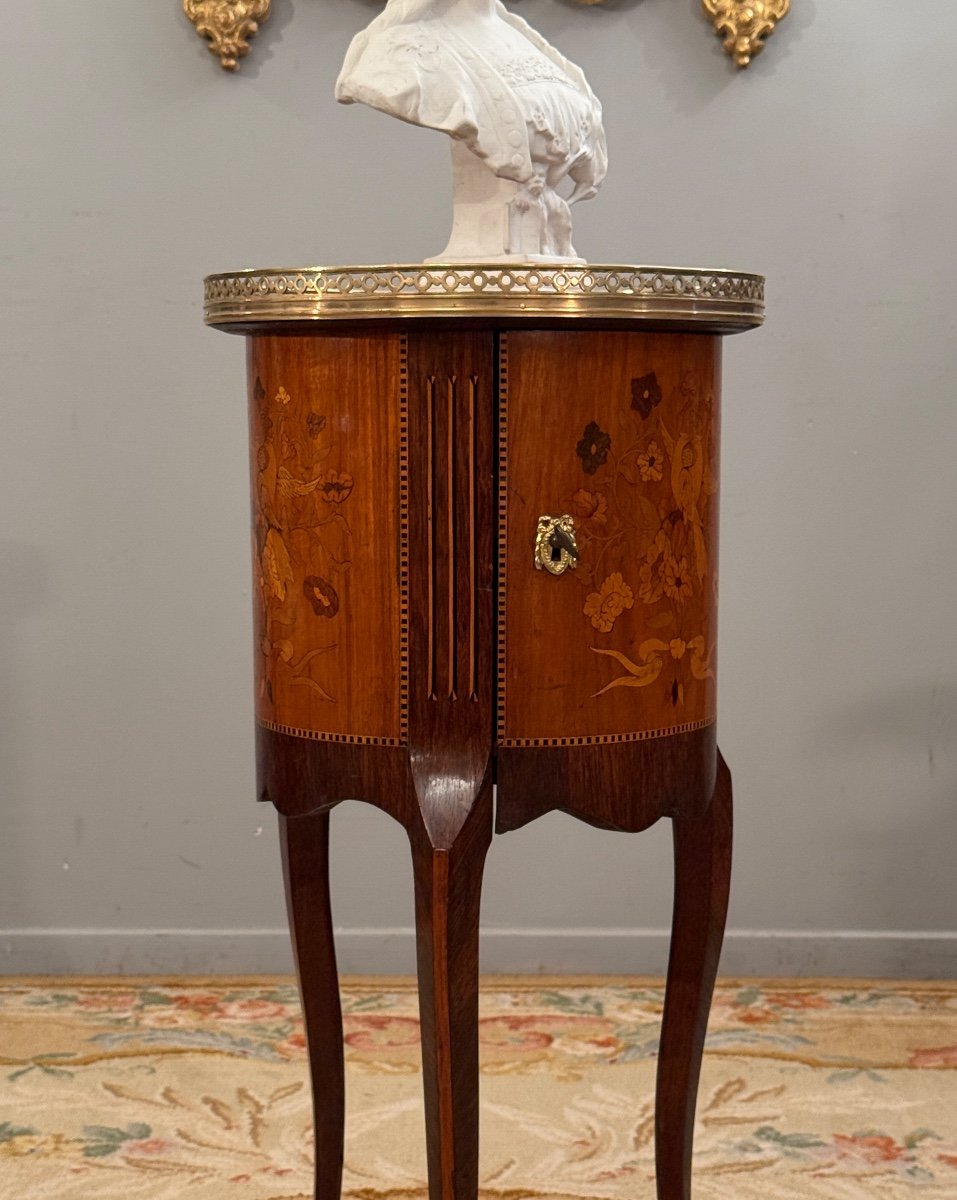 Small Transition Style Marquetry Drum Coffee Table From The Napoleon III Period-photo-2