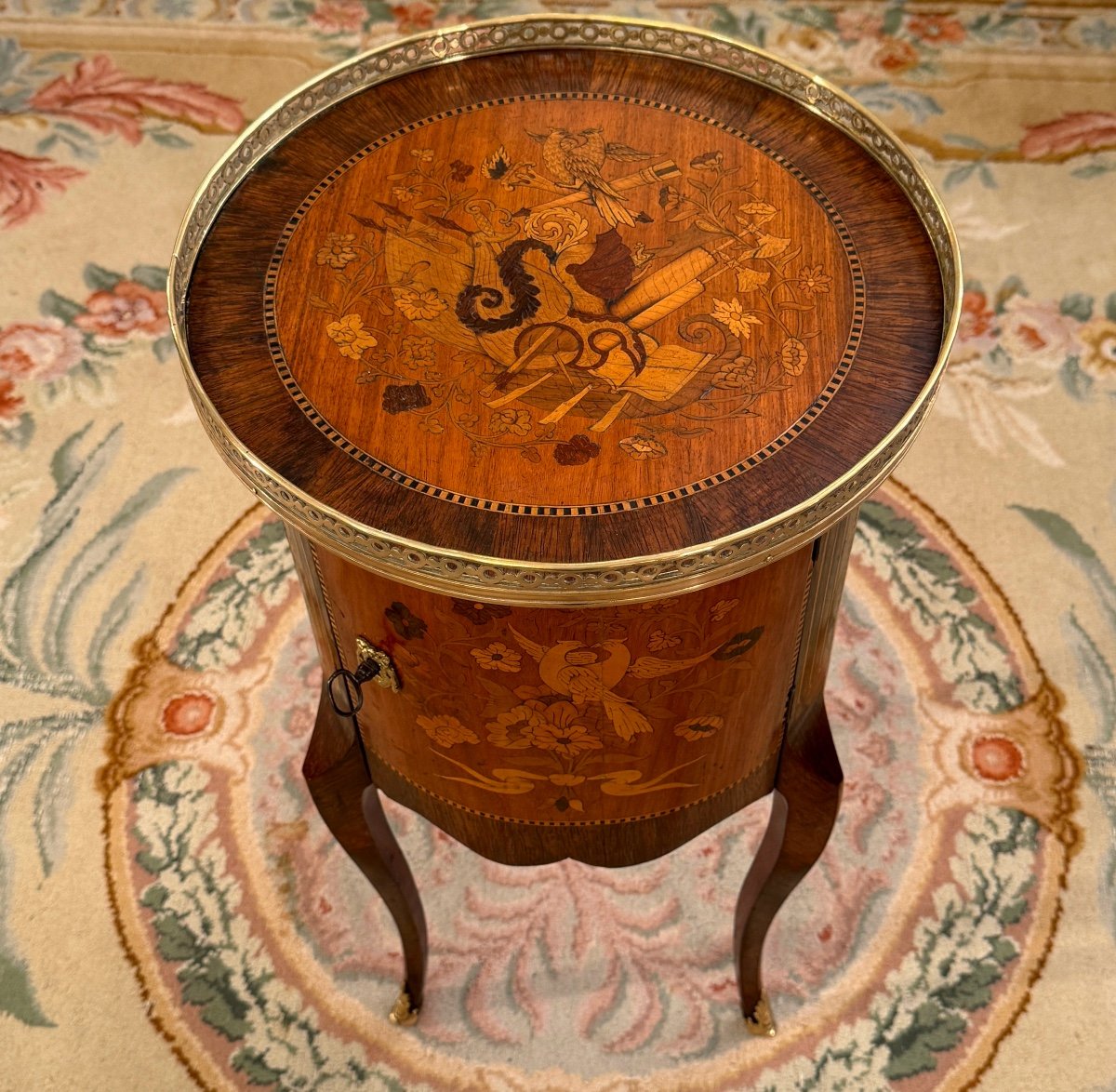 Small Transition Style Marquetry Drum Coffee Table From The Napoleon III Period-photo-3