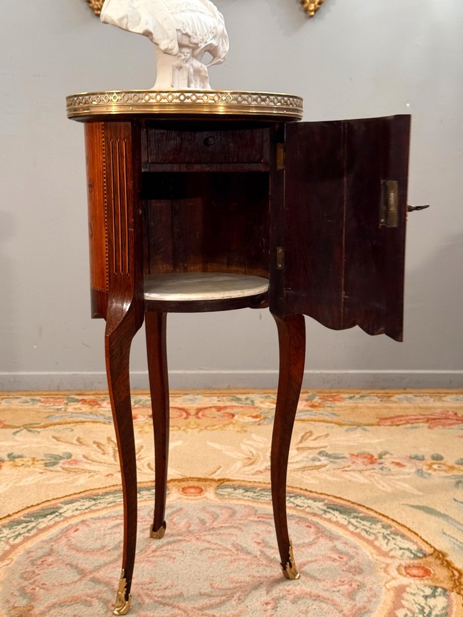 Small Transition Style Marquetry Drum Coffee Table From The Napoleon III Period-photo-4