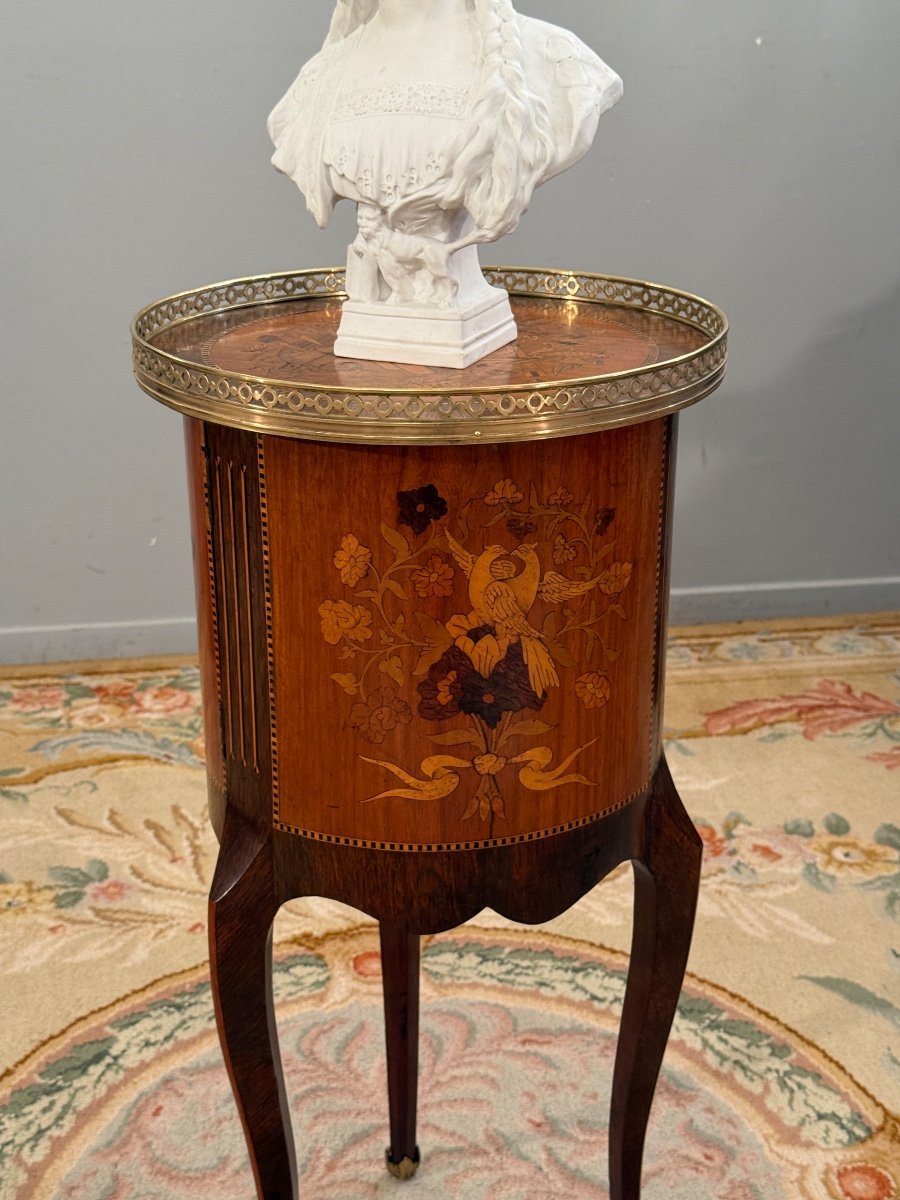 Small Transition Style Marquetry Drum Coffee Table From The Napoleon III Period-photo-2