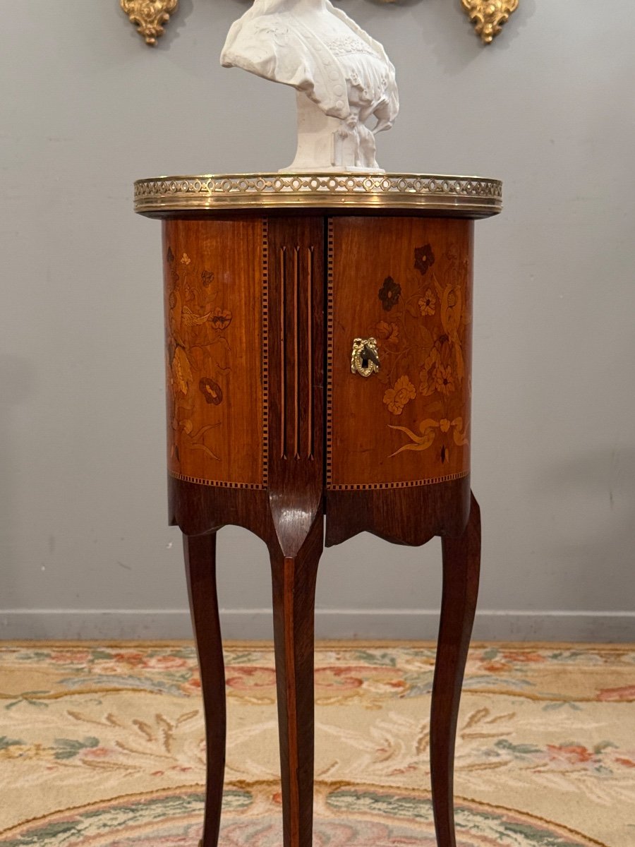 Small Transition Style Marquetry Drum Coffee Table From The Napoleon III Period-photo-3