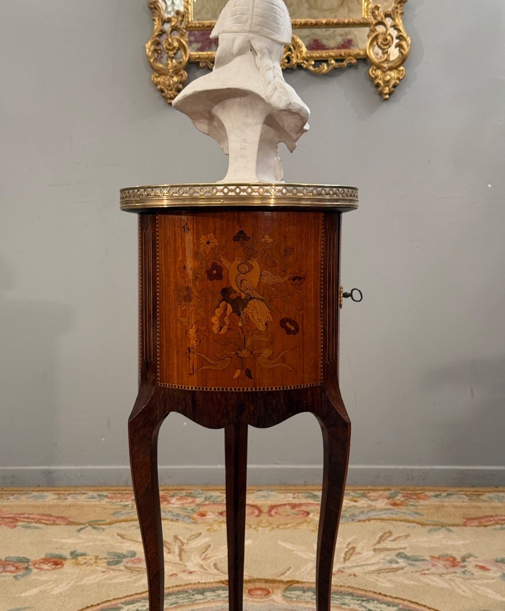 Small Transition Style Marquetry Drum Coffee Table From The Napoleon III Period-photo-4