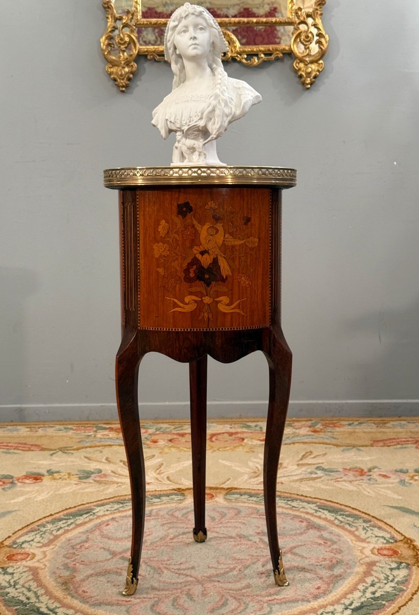 Small Transition Style Marquetry Drum Coffee Table From The Napoleon III Period-photo-6