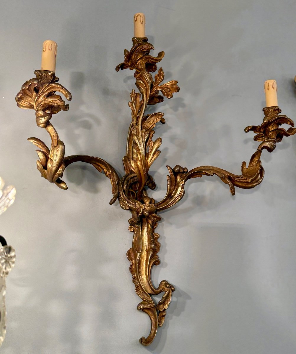 Large Pair Of Louis XV Style Bronze Wall Lights, 19th Century-photo-1