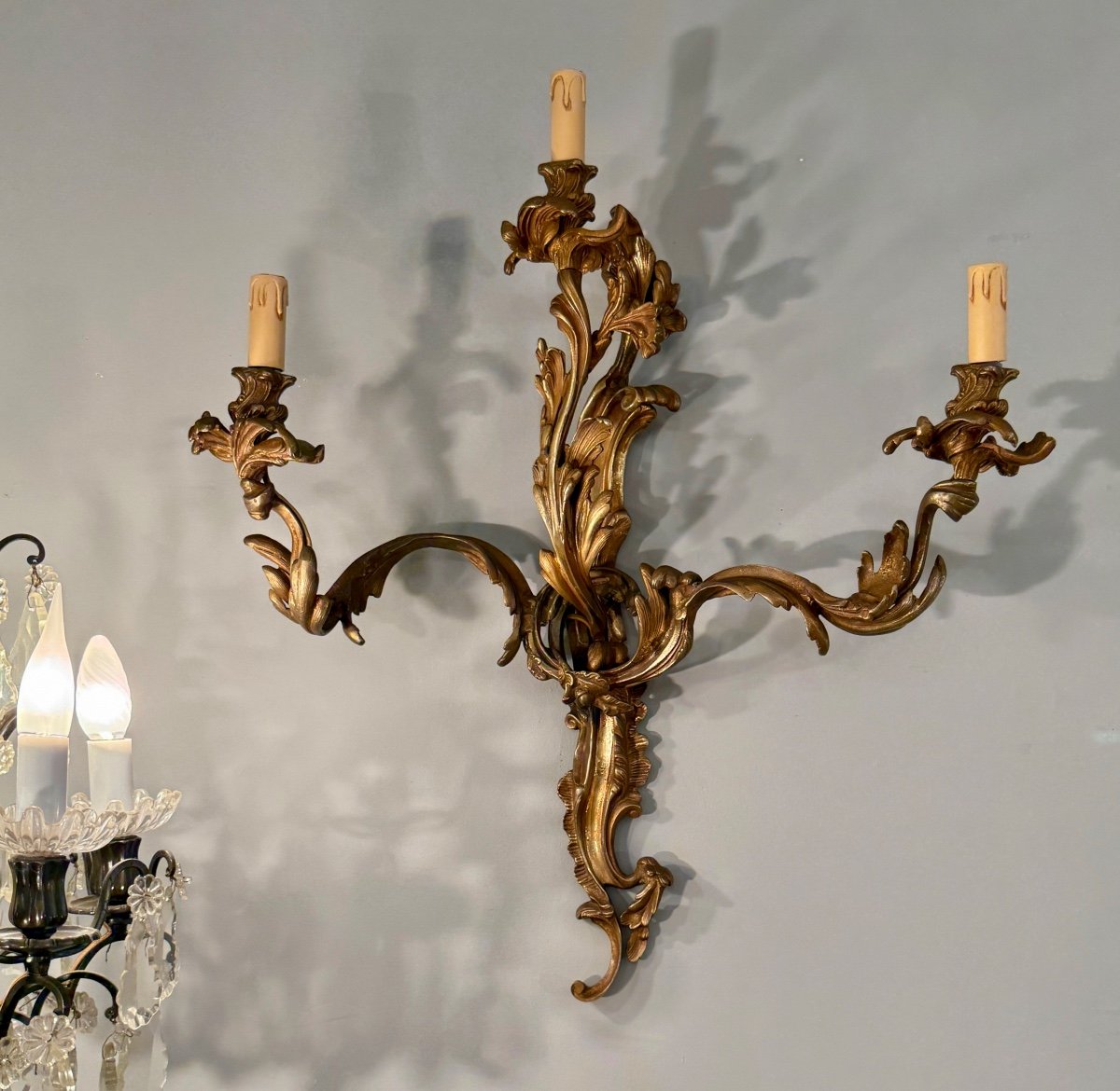 Large Pair Of Louis XV Style Bronze Wall Lights, 19th Century-photo-7