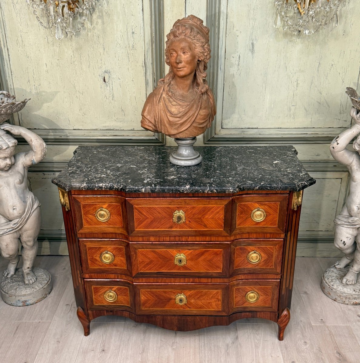 Lapie Nicolas Alexandre, Transition Period Marquetry Chest Of Drawers Stamped, Circa 1760-photo-4