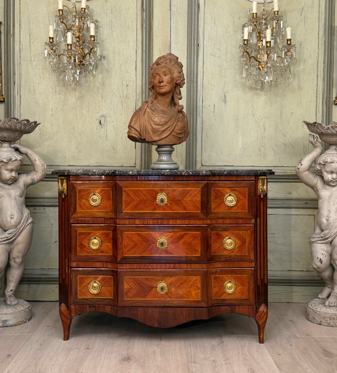 Lapie Nicolas Alexandre, Transition Period Marquetry Chest Of Drawers Stamped, Circa 1760-photo-2