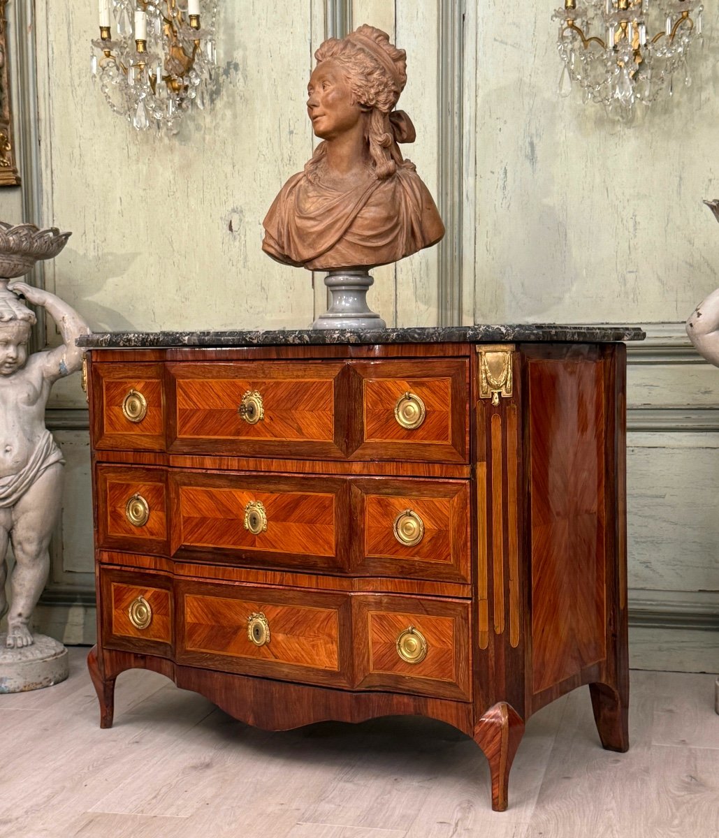 Lapie Nicolas Alexandre, Transition Period Marquetry Chest Of Drawers Stamped, Circa 1760-photo-3