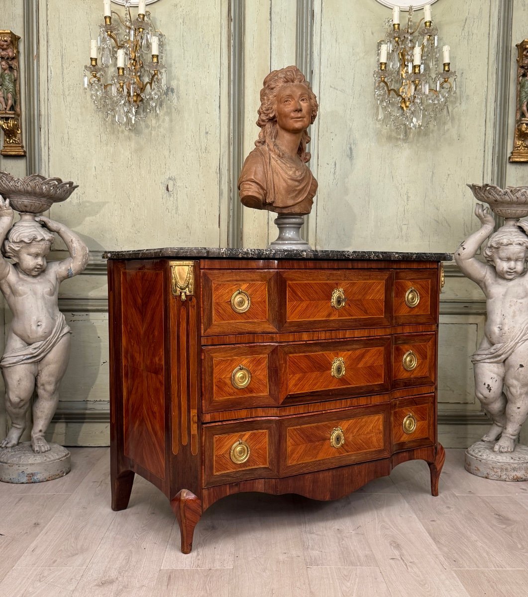 Lapie Nicolas Alexandre, Transition Period Marquetry Chest Of Drawers Stamped, Circa 1760