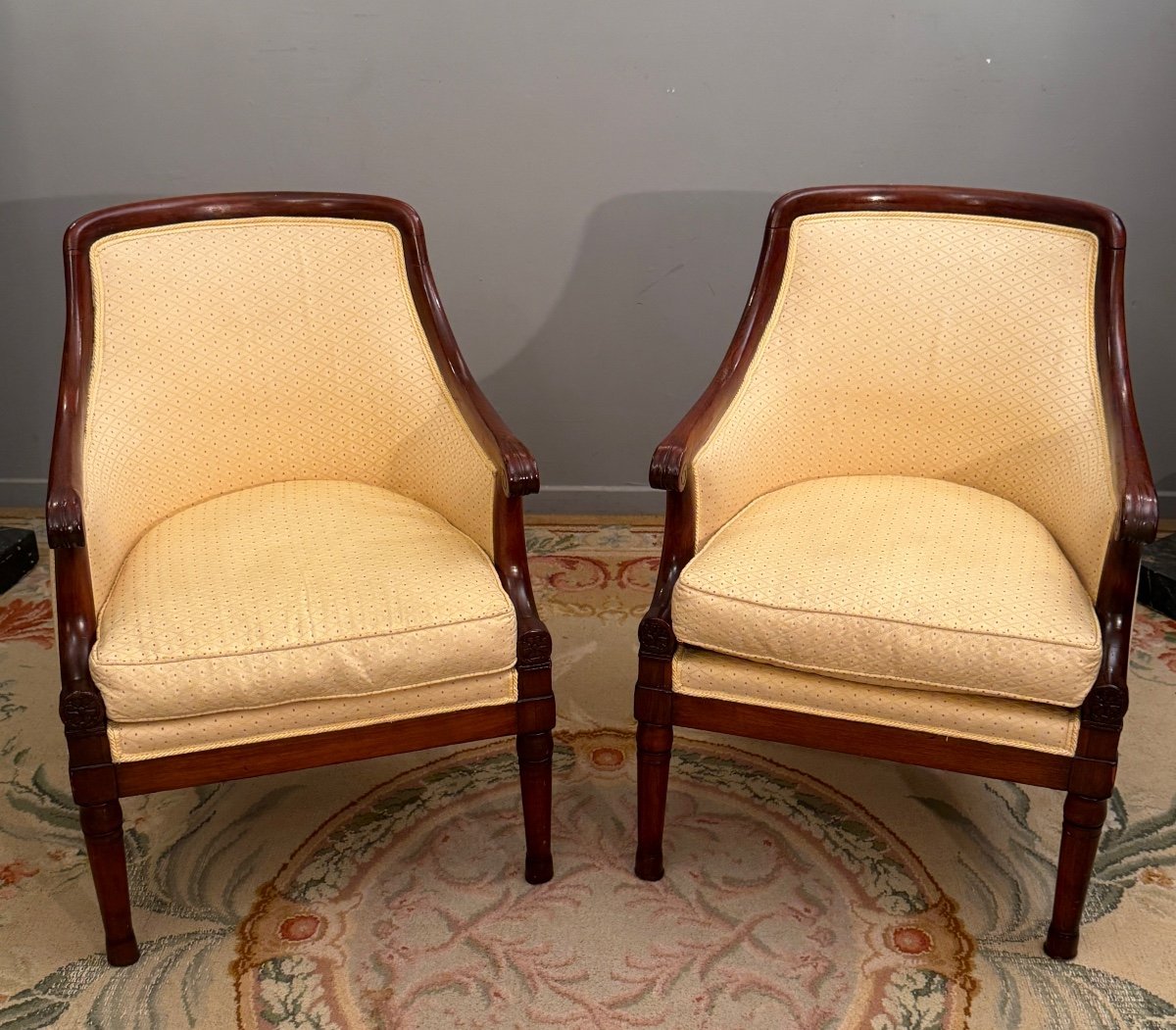 Pair Of Mahogany Officer's Bergeres From The Empire Period, Circa 1810-photo-4