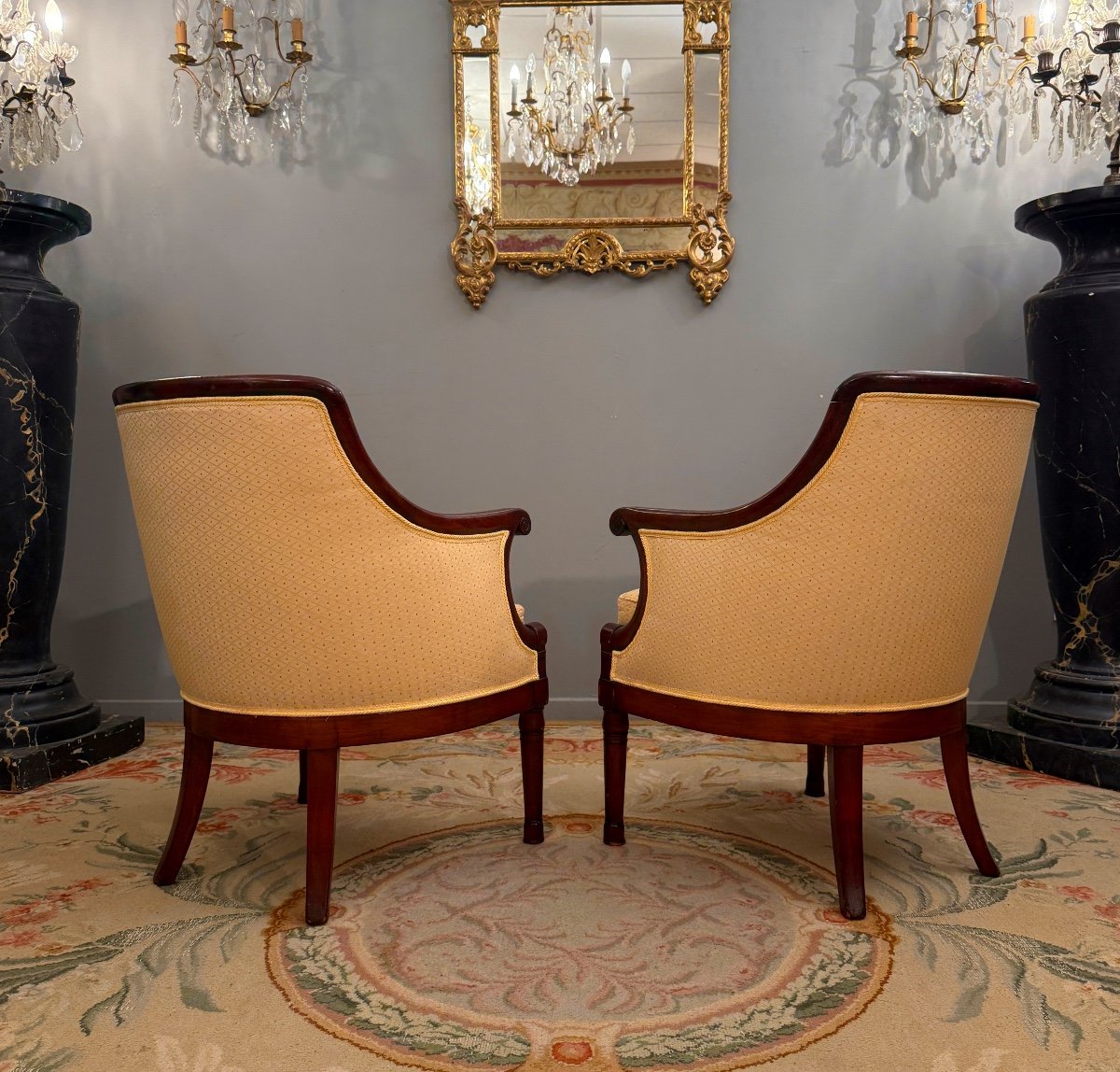 Pair Of Mahogany Officer's Bergeres From The Empire Period, Circa 1810-photo-1