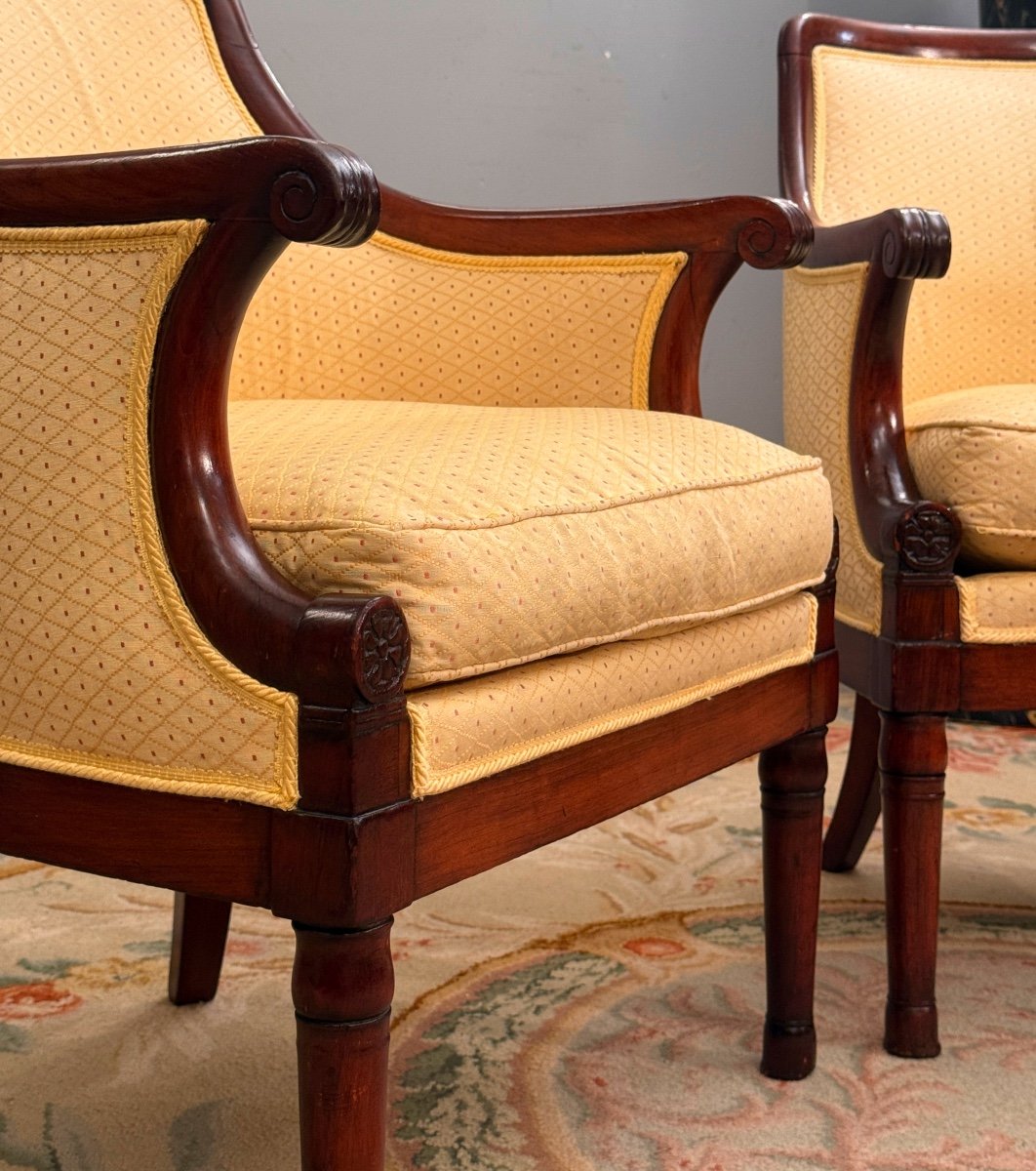 Pair Of Mahogany Officer's Bergeres From The Empire Period, Circa 1810-photo-2