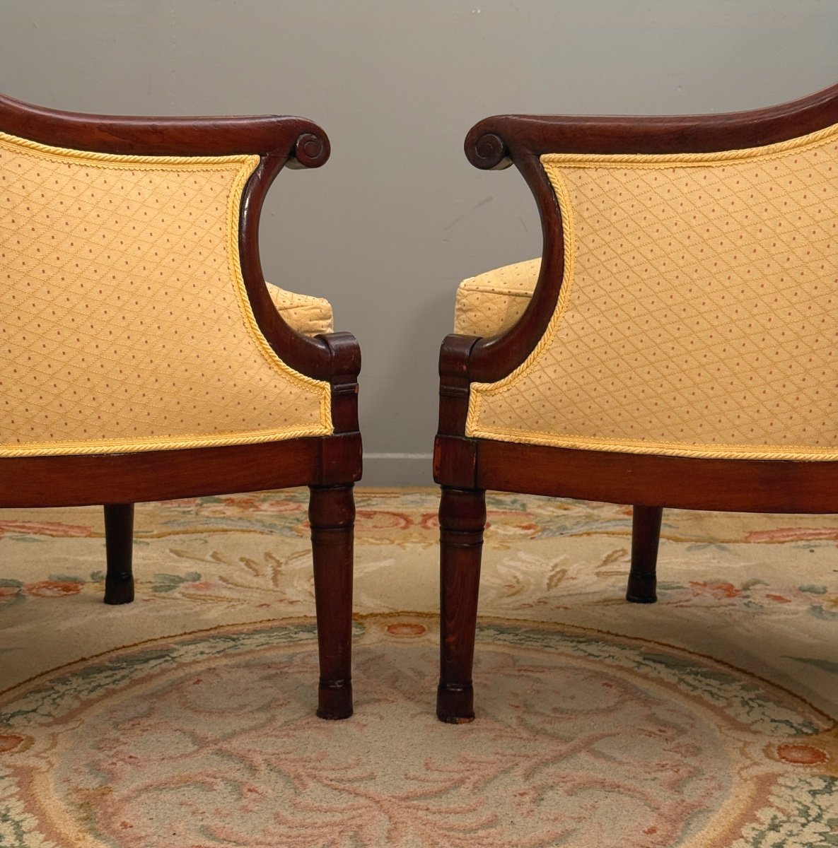 Pair Of Mahogany Officer's Bergeres From The Empire Period, Circa 1810-photo-4