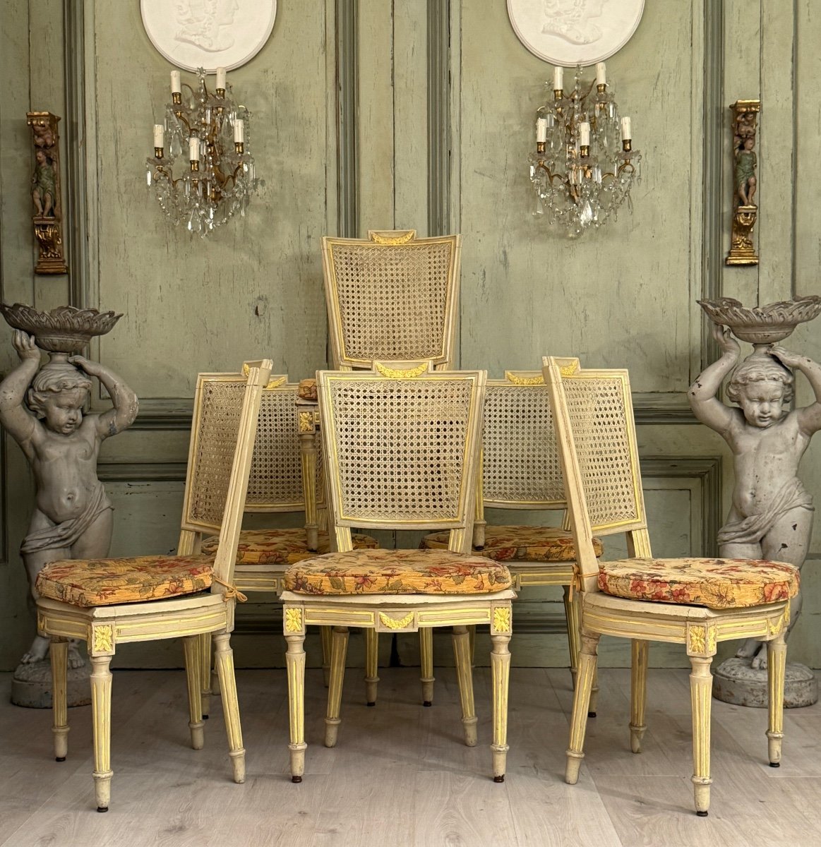 Mobilier De Salon En Bois Laqué d'Epoque Louis XVI, Vers 1780-photo-8