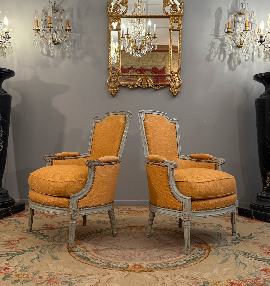 Pair Of Louis XVI Style Lacquered Wood Bergeres, Circa 1780-photo-2