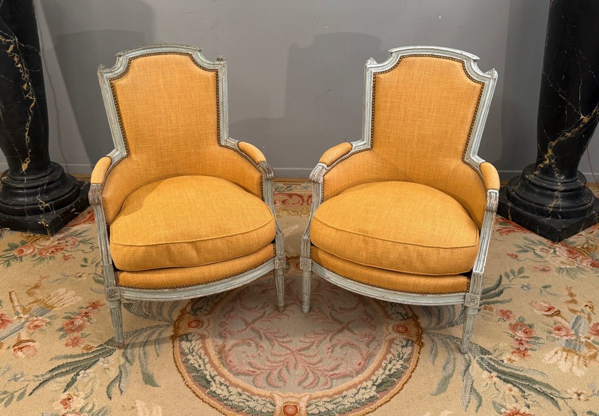 Pair Of Louis XVI Style Lacquered Wood Bergeres, Circa 1780-photo-3