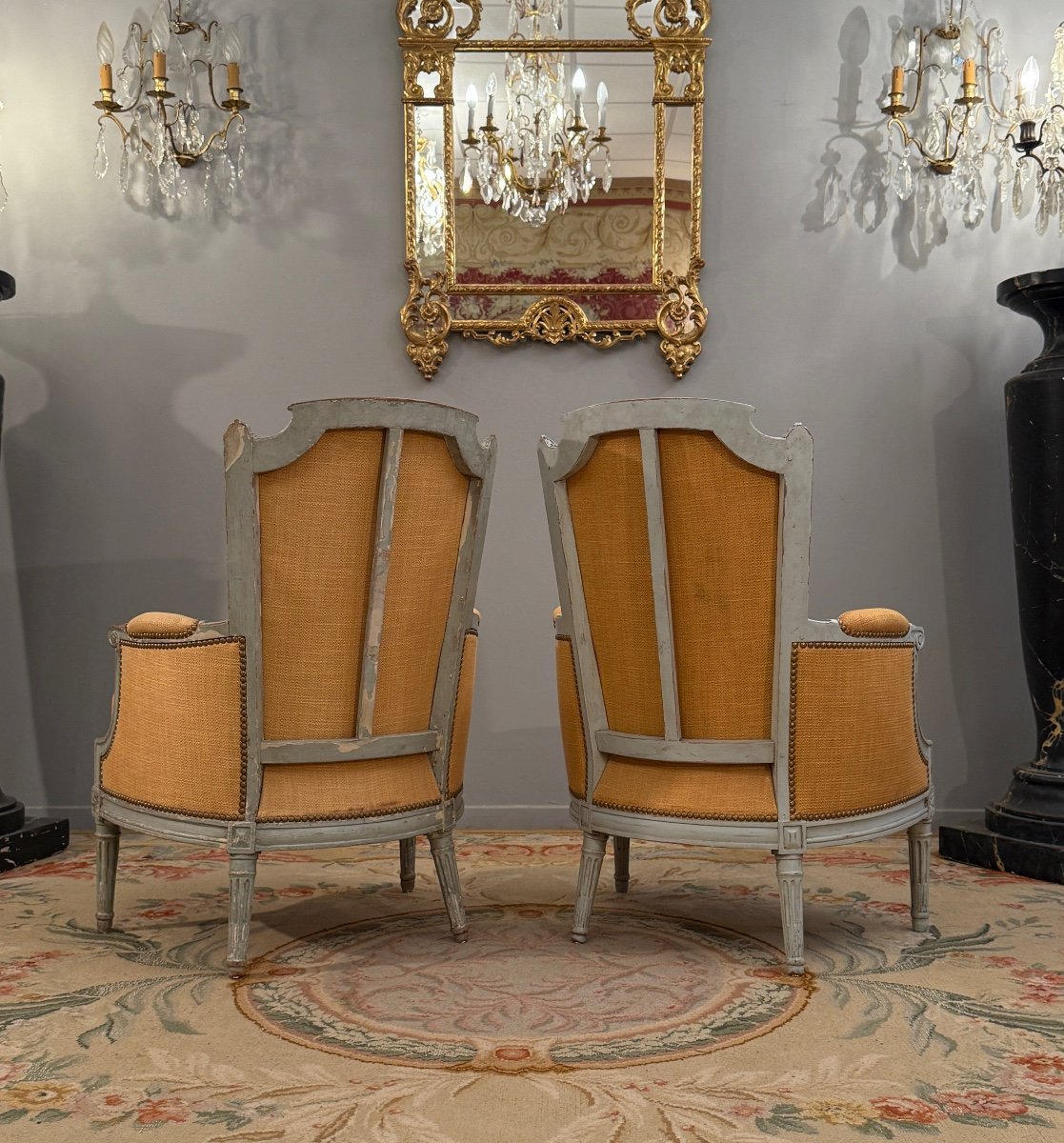 Pair Of Louis XVI Style Lacquered Wood Bergeres, Circa 1780-photo-4