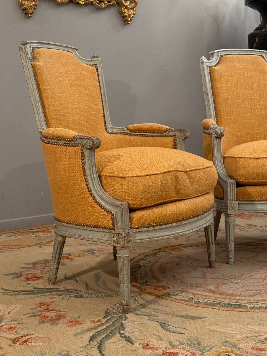 Pair Of Louis XVI Style Lacquered Wood Bergeres, Circa 1780-photo-1