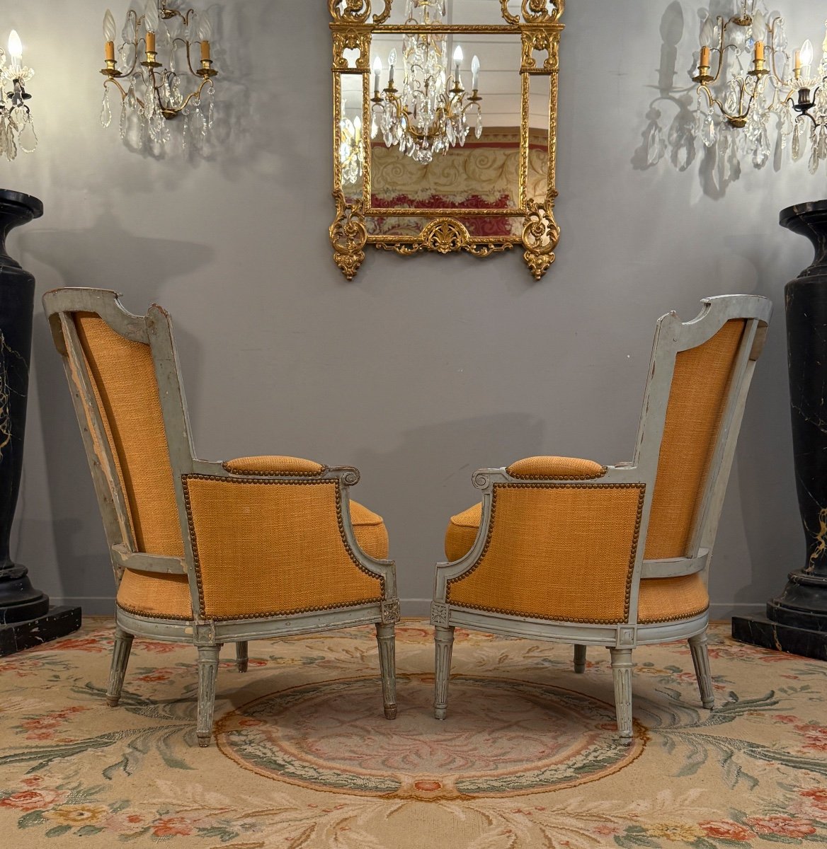 Pair Of Louis XVI Style Lacquered Wood Bergeres, Circa 1780-photo-2